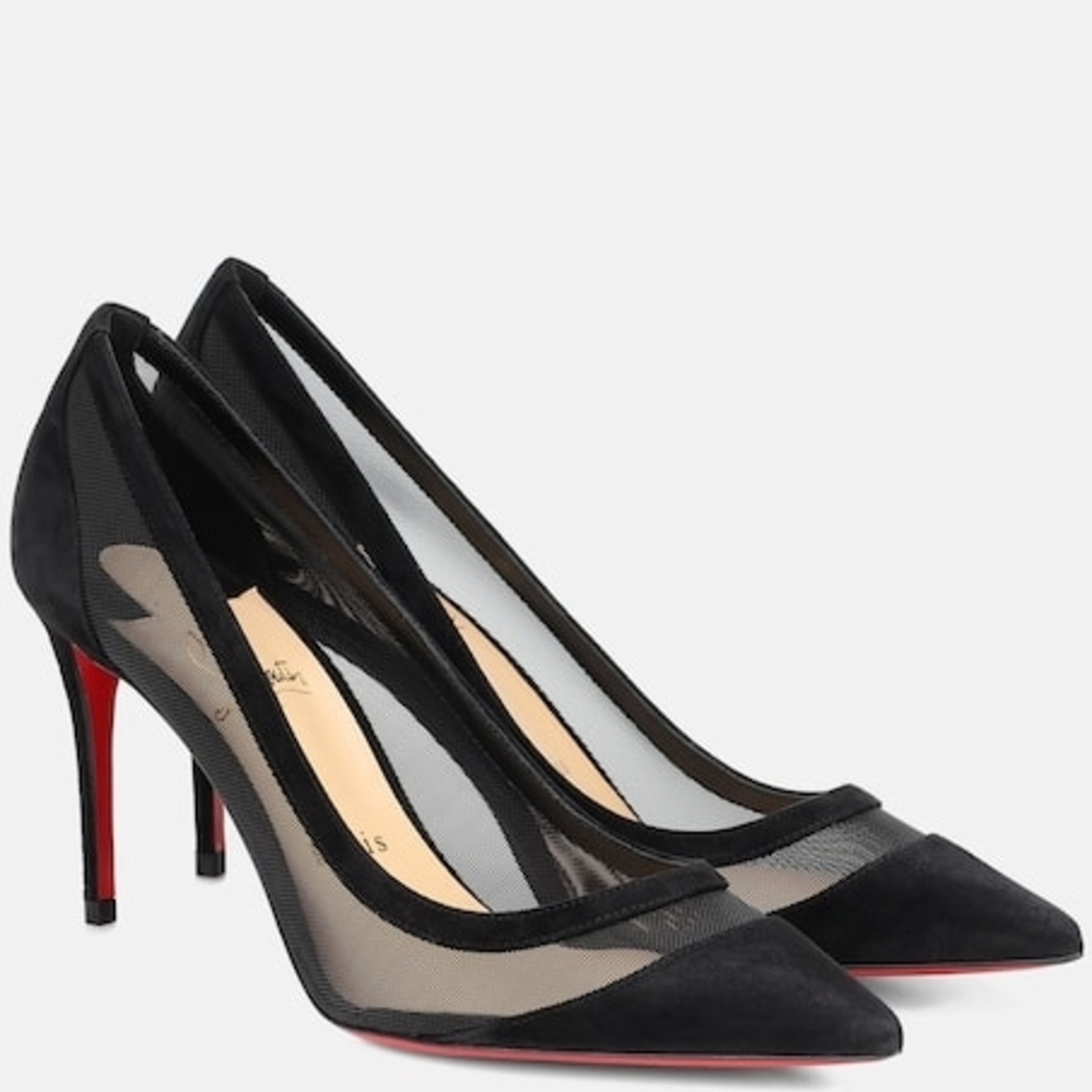 Christian Louboutin Black and Red Mesh Heels